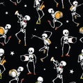 Vector dark black dancing and plating music skeletons Royalty Free Stock Photo