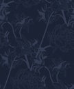 Vector Blue Seamless Pattern with Drawn Flowers Royalty Free Stock Photo