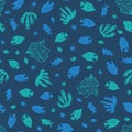 Vector dark blue coral reef fish pen sketch repeat pattern. Perfect for fabric, scrapbooking and wallpaper projects Royalty Free Stock Photo