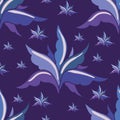 Vector dark blue seamless pattern background: Iris At Night. Royalty Free Stock Photo