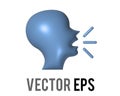 Vector dark blue silhouette of speaking person head 3D icon