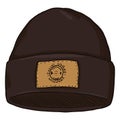 Vector Dark Brown Winter Sport Cap with Label.