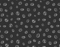 Vector seamless dark pattern with line coffee beans. Black background