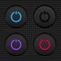 Vector dark power button with metallic background with different color versions