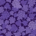 Vector dark purple monochrome grape vine illustration with leaves hand drawn repeat pattern. Perfect for fabric