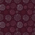 Vector dark red flowers in bobbles seamless pattern print background. Royalty Free Stock Photo
