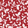 Vector dark red holly berry holiday seamless pattern background. Great for winter themed packaging, giftwrap, gifts