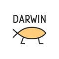 Vector Darwin Fish, Evolution Flat Color Line Icon.