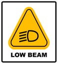 Vector dashboard sign with description. low beam