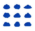 Vector Data Cloud Collection Isolated on White Background, Binary Code Textured Clouds. Royalty Free Stock Photo