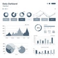Vector data dashboard featuring various charts and graphs. Includes pie charts, line Royalty Free Stock Photo