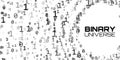 Vector data flow visualization. Grayscale big data flow as binary numbers strings twisted in infinity tunnel.
