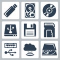 Vector data storage icons set