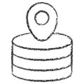 Vector database location and tracking icon. Dark brown textured charcoal sketch Royalty Free Stock Photo