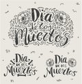 Vector Day of the dead, Dia de los moertos hand drawn lettering banner with flowers, buenos. Fiesta, holiday poster Royalty Free Stock Photo