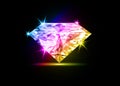 Vector dazzling diamond on black shining background. concept for chossing best diamond gem design. Realistic diamond isolated