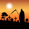 Vector death silhouette standing in graveyard Royalty Free Stock Photo