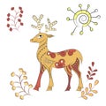 Vector decorated deer with nature elements