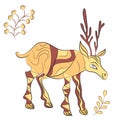 Vector decorated deer with nature elements