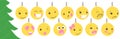 Set of christmas yellow balls with cute face. Emoticons on bubble toys. Royalty Free Stock Photo