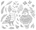 Vector Decorative Australian birds - Cockatoo and Galah in monochrome