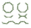 Vector, decorative big element set. Eucalyptus green Leaves round Wreath, greenery branches, garland, border, frame. Elegant