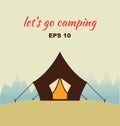 Vector decorative camping concept silhouette with tent and nature around. Poster with nature views.