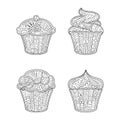 Vector decorative cupcake in zen style for adult coloring book.