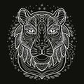 Vector coloring Tiger head white on black background Royalty Free Stock Photo