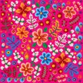 Vector decorative floral embroidery pattern, ornament for textile or interior decor. Bohemian handmade style background