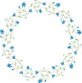 Vector decorative floral wreath from drawn blue delicate bluebells