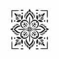 Minimalistic Folk Art-inspired Flower Icon With Engraved Ornaments