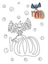 Vector decorative illustration for Halloween. Black and white coloring book for kids, wich contain outline image for Royalty Free Stock Photo