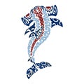Vector decorative image of the hammerhead shark in the style of the Hawaiian national pattern. Hawaiian tattoo.