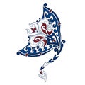 Vector decorative image of the manta ray in the style of the Hawaiian national pattern. Hawaiian tattoo. Royalty Free Stock Photo