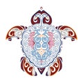 Vector decorative image of the turtle in the style of the Hawaiian national pattern. Hawaiian tattoo.