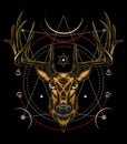 Vector Deer head illustration serious face