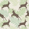 Vector deer seamless background with fern