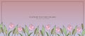 Vector delicate floral frame for text or photo with pale pink tulips, buds and green leaves. Royalty Free Stock Photo