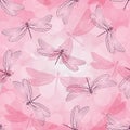 Vector delicate pink spring seamless pattern with flying dragonflies