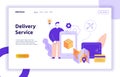 Vector delivery service design concept web banner with big modern flat line man, wallet Royalty Free Stock Photo