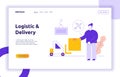 Vector delivery service design concept web banner with big modern flat line woman Royalty Free Stock Photo