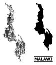 Vector Demographics Collage Map of Malawi and Solid Map