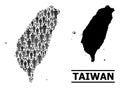 Vector Demographics Collage Map of Taiwan and Solid Map