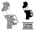 Vector Demographics Mosaic Map of Macau and Solid Map