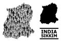 Vector Demographics Mosaic Map of Sikkim State and Solid Map