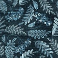 Vector Denim floral seamless pattern. Jeans background with Rose flowers. Blue cloth Royalty Free Stock Photo