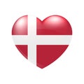 Vector Denmark Flag Heart icon. Danish glossy emblem. Country love symbol. Isolated illustration