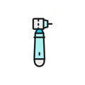 Vector dental drill, tooth instrument flat color line icon.