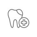 Vector dental filling, cured tooth line icon.